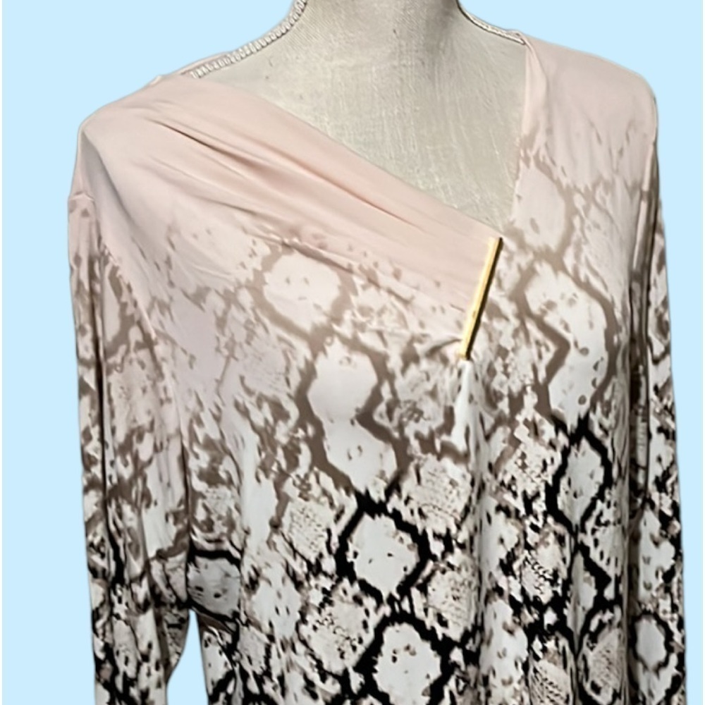 Calvin Klein top, reptile print, peach, brown. Sz lg